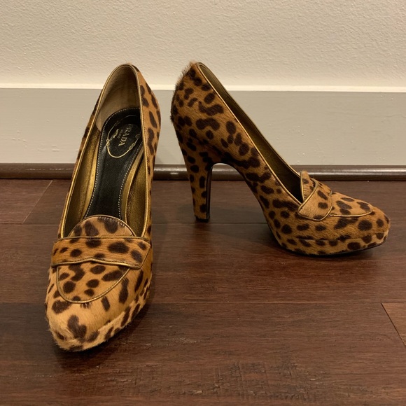 Prada Shoes - 37.5 Prada calf hair leopard platform loafer pumps
